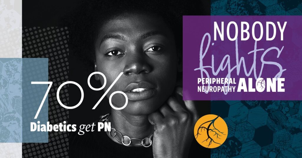 image of woman with text: 70% of diabetics get PN