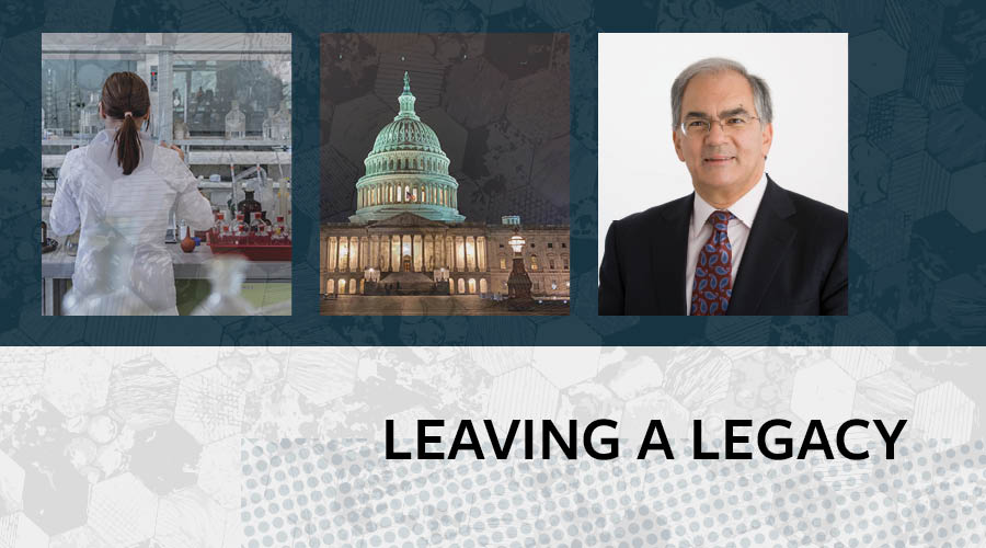 Pictures of research, the United States Capitol building and Lou with the copy leaving a legacy