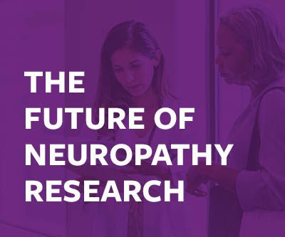 Purple-tinted banner with two people in a research setting and the text: “THE FUTURE OF NEUROPATHY RESEARCH.”